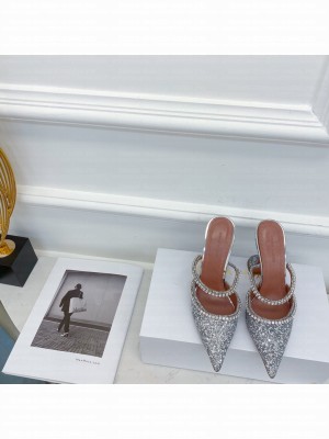 AMINA MUADDI HEEL 9.5CM GILDA POINTED TOE MULES GLITTER SILVER 2021 Collection