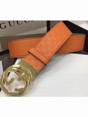 Gucci Width 4cm Signature Leather Belt Orange with Interlocking G Buckle