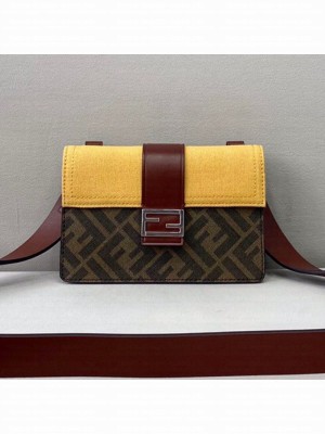 Fendi Men's Baguette Pouch Mini Bag Yellow Canvas  2021 Collection