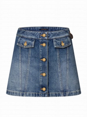 Louis Vuitton Women's Button Front Denim Mini Skirt Dark Blue