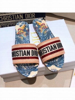 Dior Dway Flat Slide Sandals in Pink Embroidered Cotton Spring/Summer 2021 Collection 49