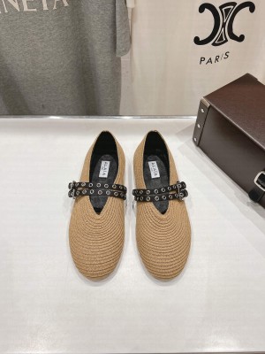 Alaïa BALLET FLATS IN PAPER STRAW BEIGE