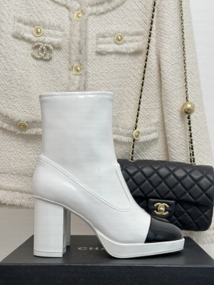 Chanel Patent Calfskin White G45195 Boots