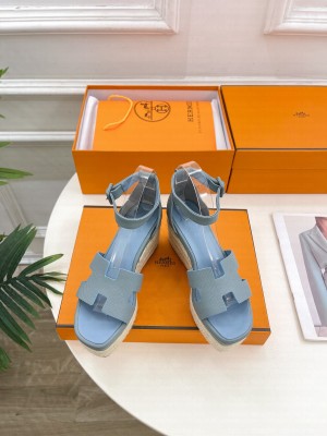 Hermes Elda Espadrille Epsom Calfskin Sandal Blue