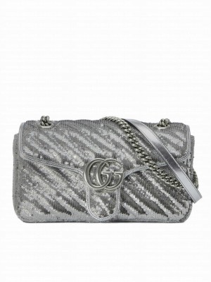 Gucci GG Marmont small sequin shoulder bag Silver
