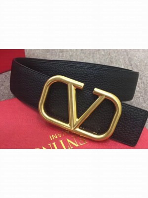 Valentino Width 4cm Togo Leather VLOGO Belt Black