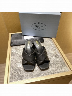 Prada Quilted leather 65 mm Block-Heel slides sandals Mule 2022 Collection 012