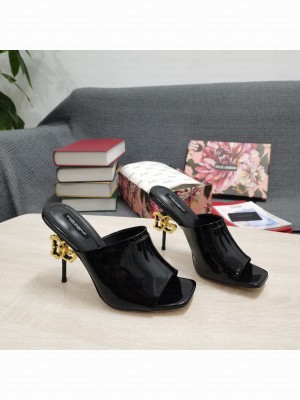 DOLCE & GABBANA Heel 10.5CM PATENT LEATHER BLACK MULE 2022