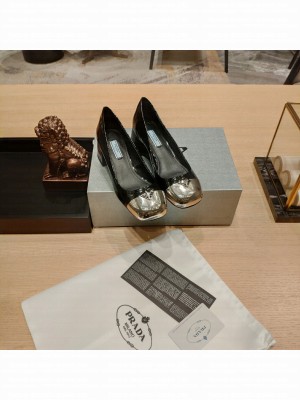 Prada Brushed leather 5cm Metal Toecap Pumps Black