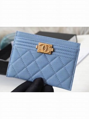 Chanel Caviar Leather Boy Card Holder A84431 Denim Blue