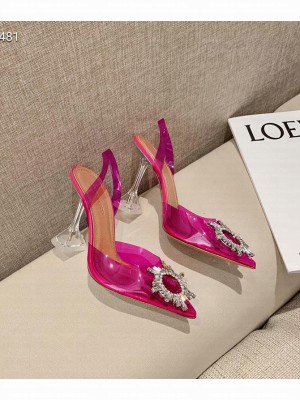 Amina Muaddi Crystal Embellished Slingback 9.5 cm Pumps pink