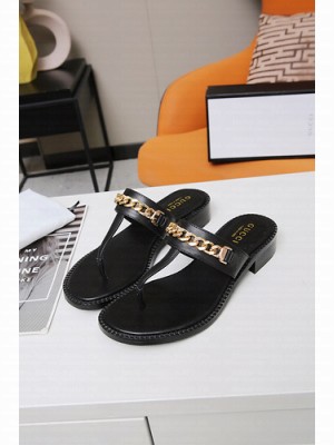 Gucci Women's thong sandal with chain Black 2021 Collection 