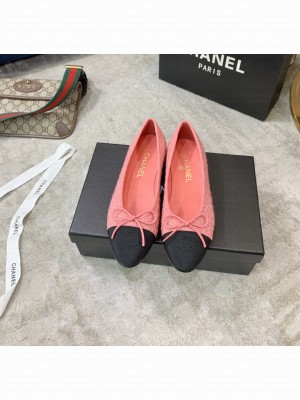 Chanel Ballerina Flats Tweed/Suede Leather Spring/Summer 2021 Collection,Pink