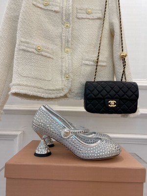 Miu Miu Women's Embellished Mary Jane Pumps Sliver