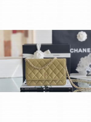 Chanel Grained Calfskin Classic Wallet on Chain WOC Avocado Green/Light Gold 2024 Top Quality