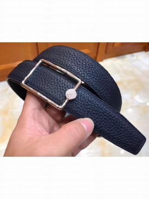 Hermes Width 3.2cm Oscar Buckle Reversible Leather Belt Navy Blue/Silver