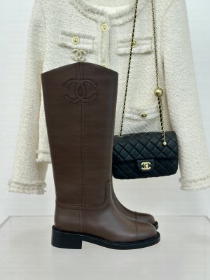Chanel Women's 3cm Calfskin Rider Long Boots Coffee 2024 