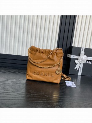 CHANEL 22 MINI HANDBAG Grained Calfskin AS3980 Camel