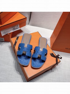 Hermes Oran Flat slippers with Ostrich Leather 082 2021 Collection