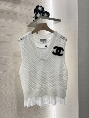 Chanel 2-Piece Layered Knit Vest White