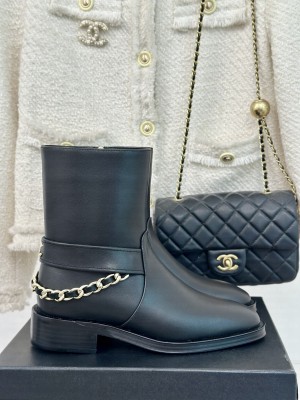 Chanel Women's Calfskin Chain Boots Black 2024 