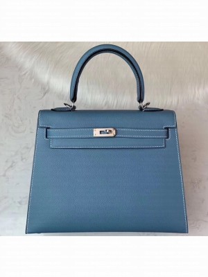Hermes Kelly 25cm Bag in Original Epsom Leather Denim Blue