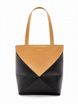 Loewe Puzzle Fold Tote In Shiny Calfskin Apricot