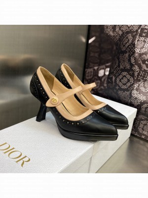 Dior Mary Janes Pumps 8cm in Perforated Calfskin Black/Beige 2023