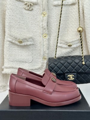 Chanel Calfskin Loafers Burgundy 2024