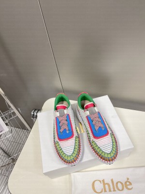 Chloe Nama embroidered suede and recycled mesh sneakers Green 2022 Collection