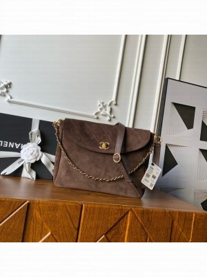 CHANEL Suede Calfskin Shoulder Bag AS5883 dark brown