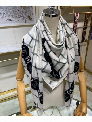 Chanel Women s Camellia Printed Square Scarf White