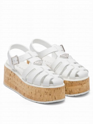 Prada Women's Rubber Wedge Platform Sandals White