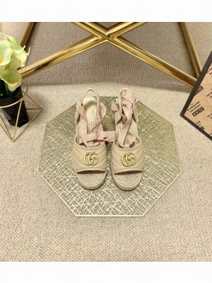 Gucci GG Lambskin Wedge Sandals Beige 2021 Collection