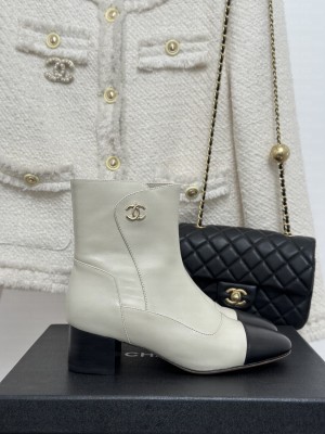 Chanel Calfskin 6cm Heel Ankle Boots 2023 White