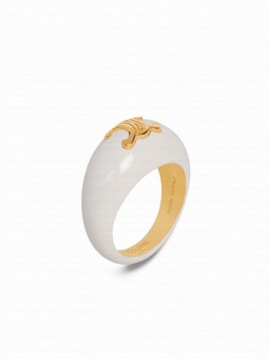 Celine Women's Triomphe Large Ring In Brass With Gold Finish And Varnish White