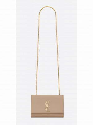 SAINT LAURENT KATE SMALL IN GRAIN DE POUDRE EMBOSSED LEATHER 469390 DARK BEIGE