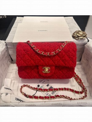 Chanel MINI CLASSIC HANDBAG Wool Tweed & Gold-Tone Metal A69900 red