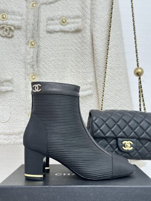 Chanel 8.5cm Lambskin & Grosgrain Boots Black