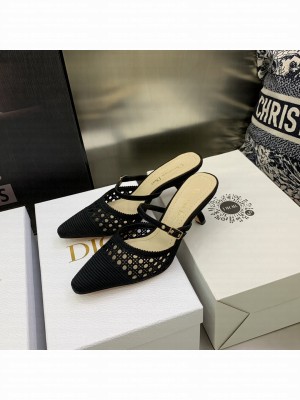 DIOR HEEL 6.5CM MESH CANNAGE EMBROIDERY CAPTURE MULES BLACK 2022 COLLECTION
