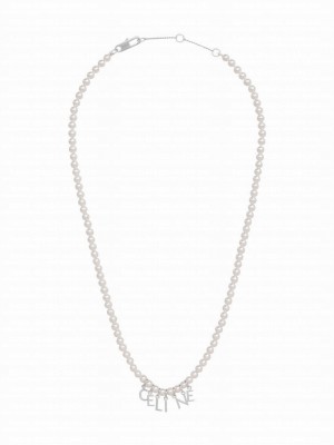 Celine Women's Monochroms Necklace In Glass Pearls And Brass With Rhodium Finish White