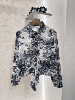 Christian Dior Dioriviera Cropped Tied Blouse Toile de Jouy Sauvage Cotton and Silk Poplin