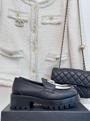 Chanel Lambskin Heel Loafers 5.5cm with Framed CC 2023 017
