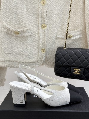 Chanel Slingback 7cm Suede Goatskin & Grosgrain White G31318 2025