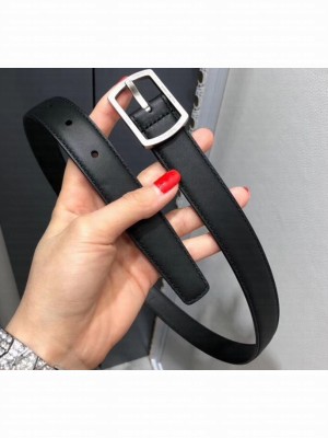 Saint Laurent Width 2.5cm Belt With Paved Buckle In Leather Black/Silver