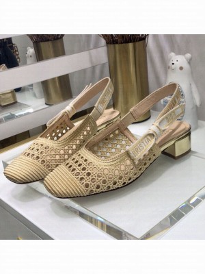 Dior x Moi Slingback Pumps 3.5cm in Gold Cannage Embroidered Mesh Spring/Summer 2021 Collection