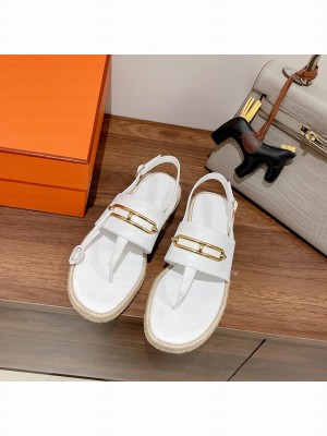 Hermes Eloise Thong Flat Sandals Espadrilles white