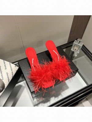 Alexander Wang lulu 85 feather slide sandal in satin Red 2022 Collection