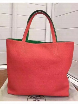 Hermes Double Sens Shopping Tote Bag In Original Togo Leather Green/Red