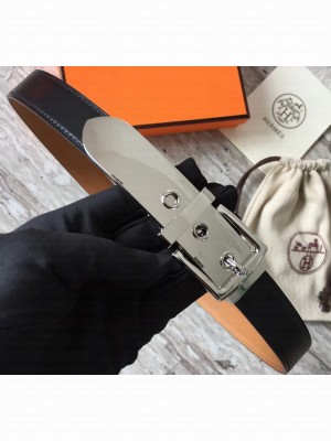 Hermes Square Buckle Leather Belt Black/Silver